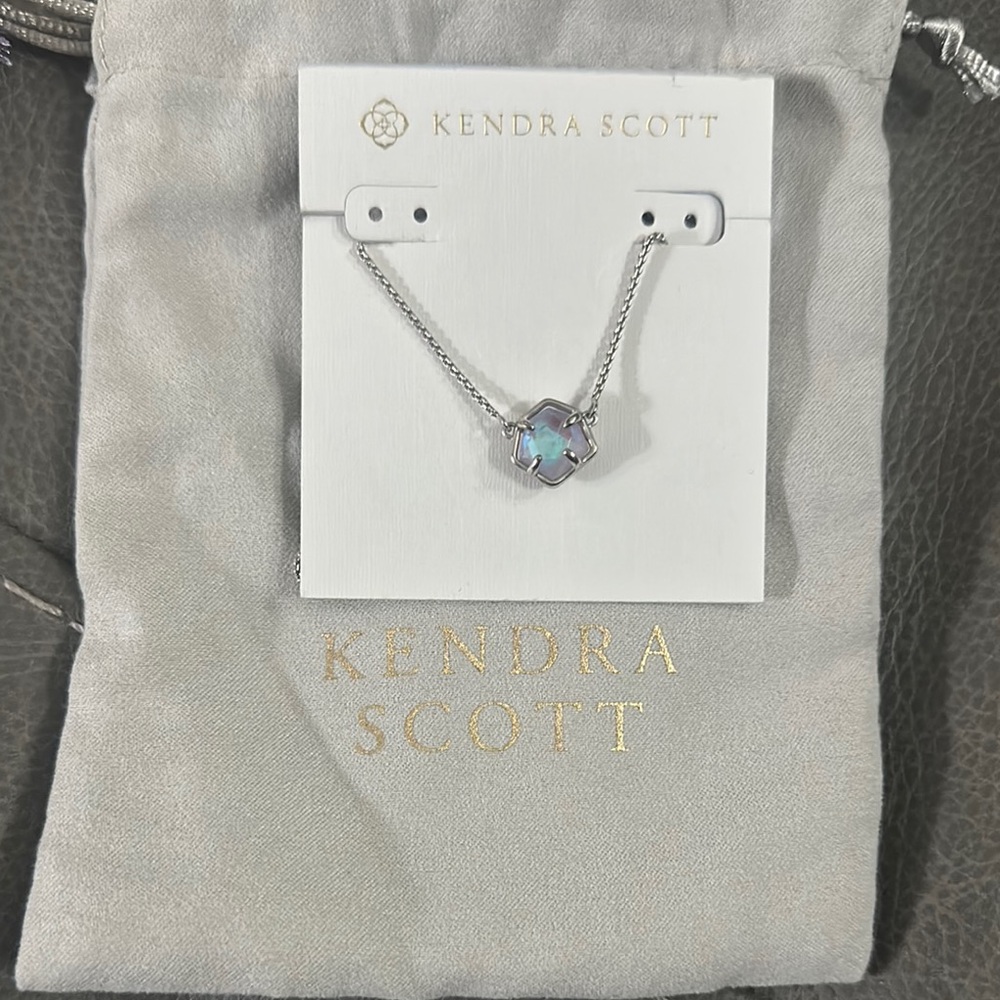 Kendra Scott Silver Necklace with Dainty Chain and Opal Stone